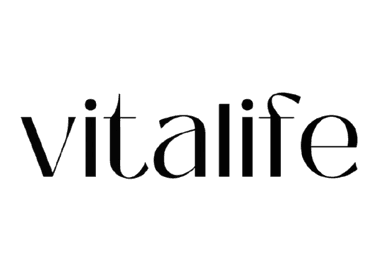 The image shows the word "vitalife" written in lowercase black letters on a transparent background.