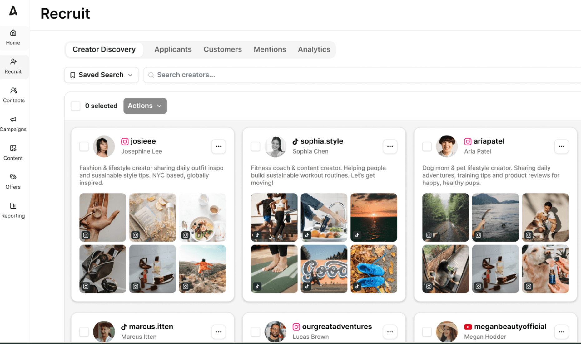 Aspire influencer marketing platform dashboard 2026